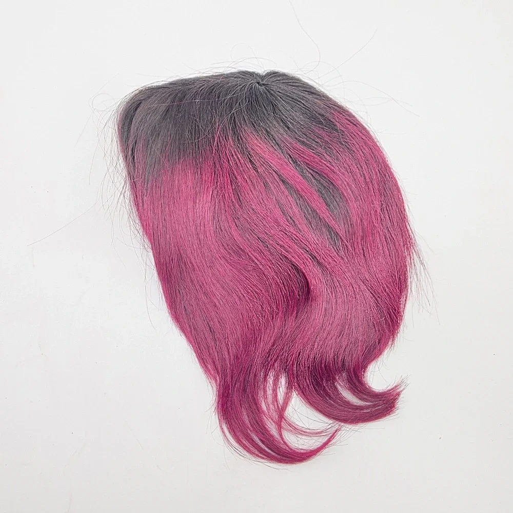 100% Human Hair Ombre Magenta Purple Bob Wig Dark Roots Layered Short Style